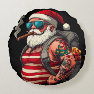 Street Rebel tätowierter Weihnachtsmann Rundes Kissen