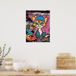 Street Retro Cat, Cap and Sneakers| Funny Poster