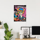 Street Retro Cat, Cap and Sneakers| Funny Poster (Heimbüro)