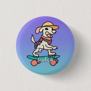 Street Retro Dog auf Skateboard Funny Button