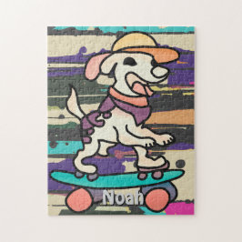Street Retro Dog auf Skateboard | Funny Puzzle