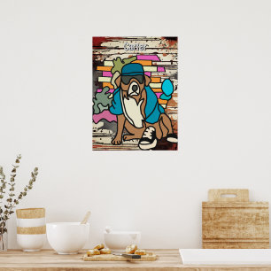 Street Retro Dog, Cap and Sneakers Funny Throw Poster