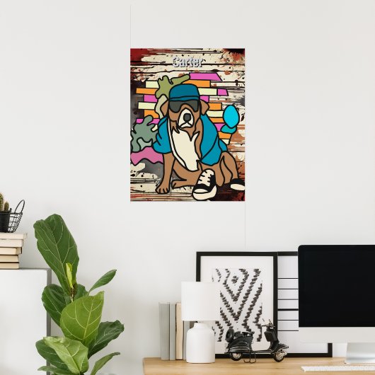 Street Retro Dog, Cap and Sneakers | Funny Throw Poster (Heimbüro)