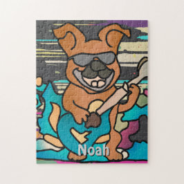 Street Retro Dog mit Gitarre | Funny Puzzle