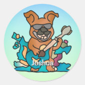 Street Retro Dog mit Gitarre | Funny Runder Aufkleber (Vorderseite)