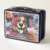 Street Retro Dog mit Kopfhörern | Funny Metall Brotdose (Rückseite)