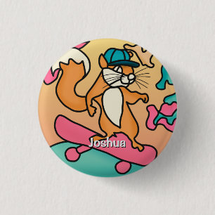 Street Retro Eichhörnchen auf Skateboard Funny Button
