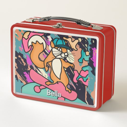 Street Retro Eichhörnchen auf Skateboard | Funny Metall Brotdose (Vorderseite)