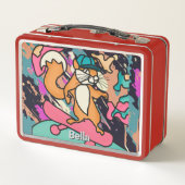 Street Retro Eichhörnchen auf Skateboard | Funny Metall Brotdose (Rückseite)