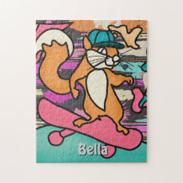 Street Retro Eichhörnchen auf Skateboard | Funny Puzzle