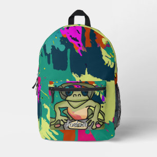 Street Retro Frog mit Kopfhörern   Funny Bedruckter Rucksack