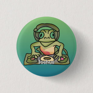 Street Retro Frog mit Kopfhörern   Funny Button