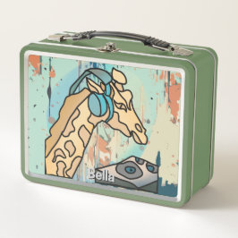 Street Retro Giraffe mit Kopfhörern Metall Brotdose