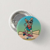 Street Retro Hund mit Sonnenbrille auf Skateboard Button (Vorne & Hinten)