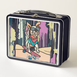 Street Retro Hund mit Sonnenbrille auf Skateboard Metall Brotdose