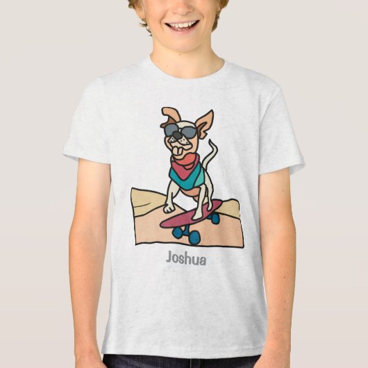Street Retro Hund mit Sonnenbrille auf Skateboard Tri-Blend Shirt (Vorderseite)