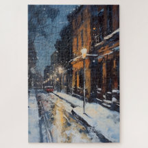 Street Scene Snowy Winter Abend