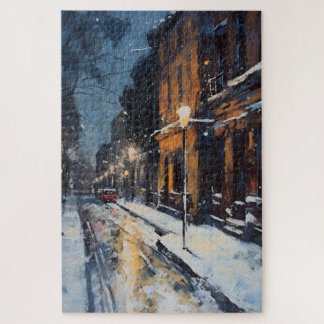 Street Scene Snowy Winter Abend Puzzle