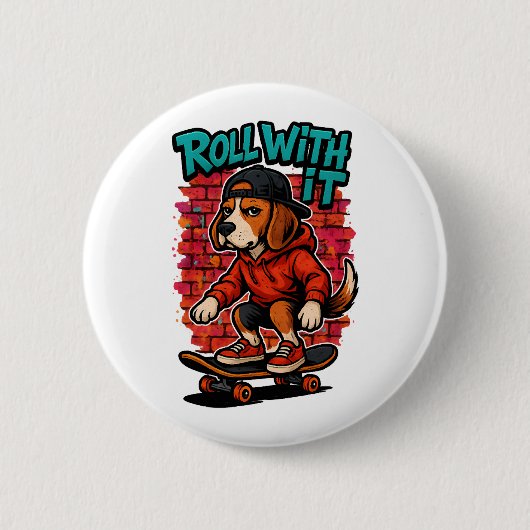 Street Style Beagle Skateboarding Graffiti Art Button (Vorderseite)