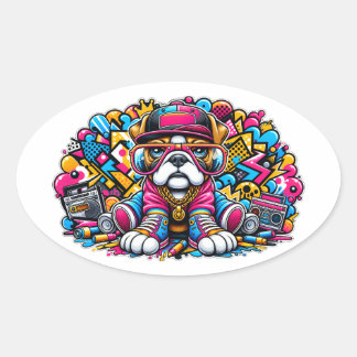 Street Style Bulldog Graffiti Street Art Hintergru Ovaler Aufkleber