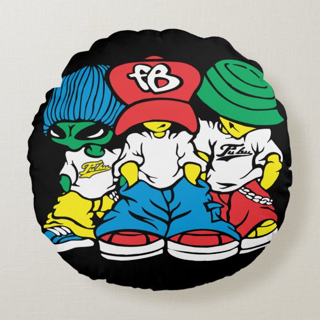 Street Style Squad” Rundes Kissen (Vorderseite)