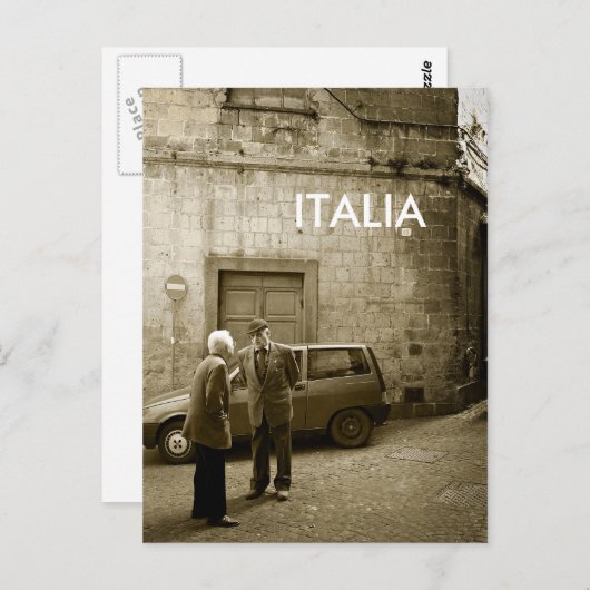Street Szene in sepia Postkarte mit Text: "Italia" (Vorne/Hinten)