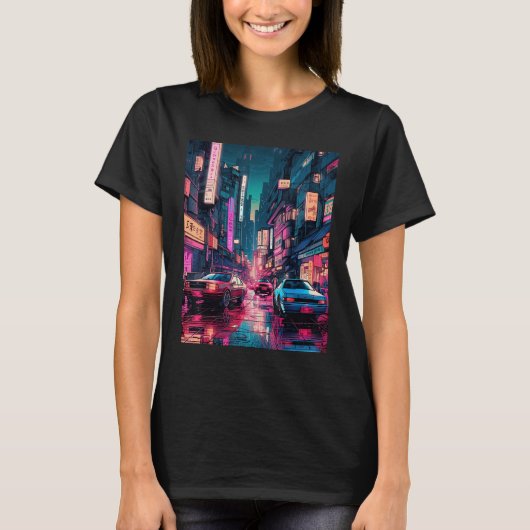 Streets of Tokyo Japan Night Scene With Lights - V T-Shirt (Vorderseite)