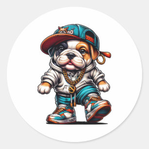 🐶 Streetwear Bulldog Welpe – Cooles Urban Design Runder Aufkleber