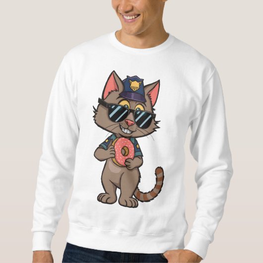Streetwise Police Cat - 90er Cartoon Donut Polizis Sweatshirt (Vorderseite)