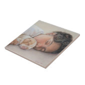 streichelnschlafendes Kind und Hund des niedlichen Fliese (Seite)