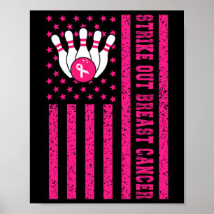 Streichen von Bowling Ribbon US-Flagge Brustkrebs Poster