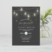 Streicher von glühenden Mason Jars Fireflies Hochz Einladung (Stehend Vorderseite)