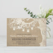Streichholz von Mason Jar Lights Rustic Burlap Wed Einladung (Stehend Vorderseite)
