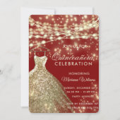 Streichlampen Goldrot Glitzer Einladung (Vorderseite)