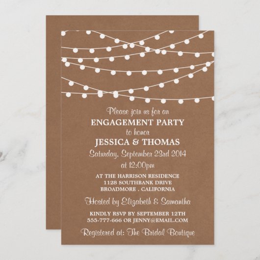 Streichleuchten auf der rustikalen Kraft-Verlobung Einladung (Vorne/Hinten)