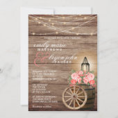 Streichleuchten, Holzfässer und Korallen-Blume Einladung (Vorderseite)