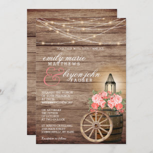 Streichleuchten, Holzfässer und Korallen-Blume Einladung