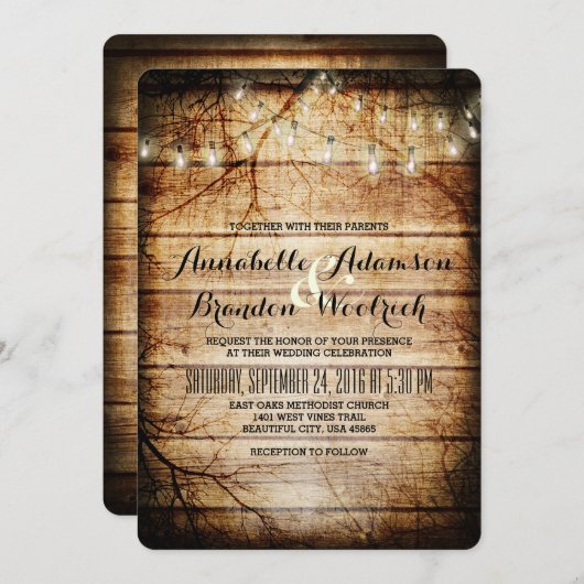 Streichlichter aus Vintagem Baumholz Rustikal Einladung (Vorne/Hinten)