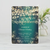 Streichlichter Gold funkeln Smaragdgrün Einladung (Stehend Vorderseite)