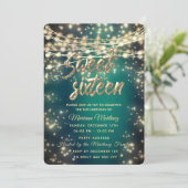 Streichlichter Gold glänzen smaragdgrün Einladung (Stehend Vorderseite)