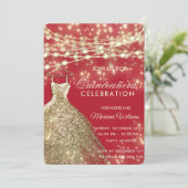 Streichlichter Goldkleid für roten Glitzer Einladung (Stehend Vorderseite)