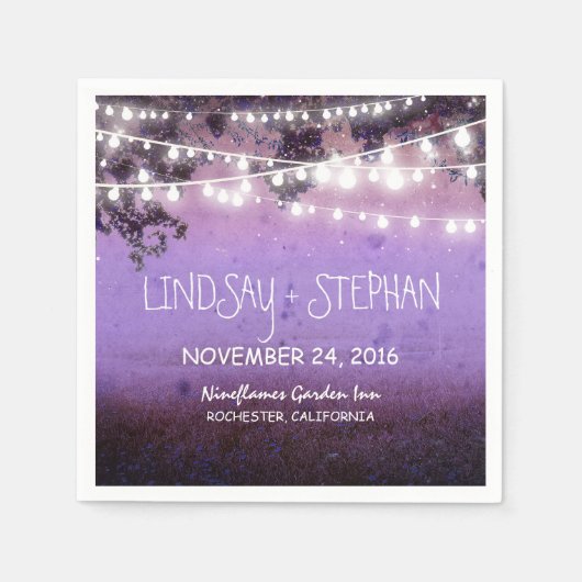 Streichlichter lila rustikale Papierservietten (Vorderseite)