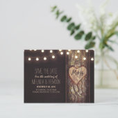 Streichlichter, rustikal Save the Date geschnitzt Ankündigungspostkarte (Stehend Vorderseite)