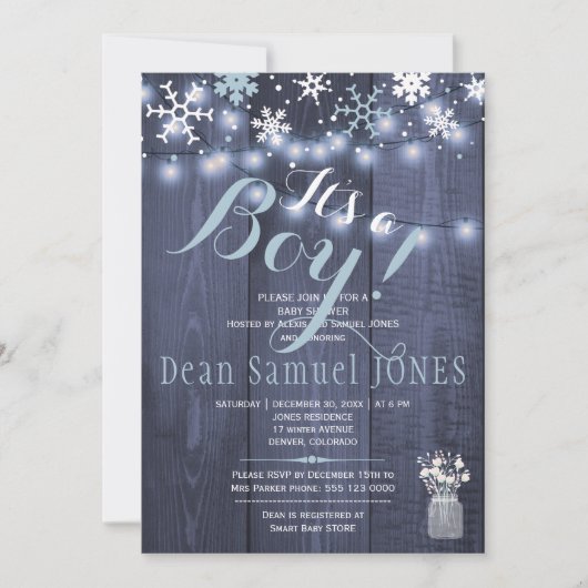 Streichlichter Schneeflocken Stallholzjunge Babydu Einladung (Vorderseite)