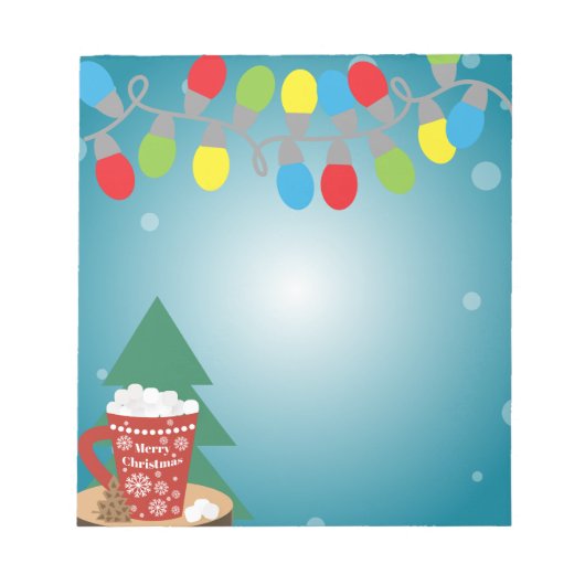 Streichlichter und rote Tasse Gemütliche Winterfer Notizblock (Vorderseite)