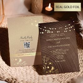 Streichlichter und Stallholz-Hochzeit Gold Folieneinladung