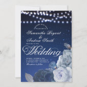 Streichlichtsterne Blau Elegante Hochzeit Einladung (Vorderseite)