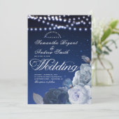 Streichlichtsterne Blau Elegante Hochzeit Einladung (Stehend Vorderseite)