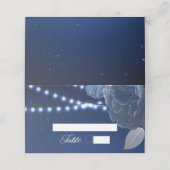 Streichlichtsterne Blau Elegante Hochzeit Platzkarte (Außenseite Aufgefaltet)