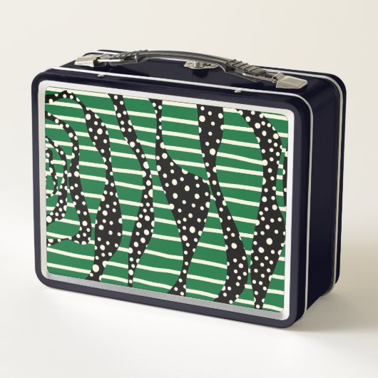 Streifen 2 - Grün, Creme und Schwarz Metall Brotdose (Rückseite)